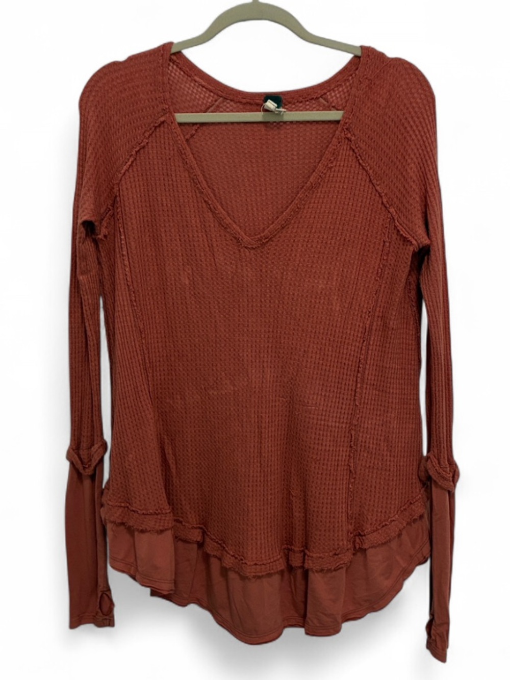 We The Free Laguna Waffle Knit Oversized V-Neck Long Sleeve Top